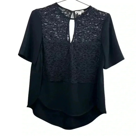 Whistles Black Leila‎ Lace Insert Shell Short Sleeve Blouse - Picture 1 of 8